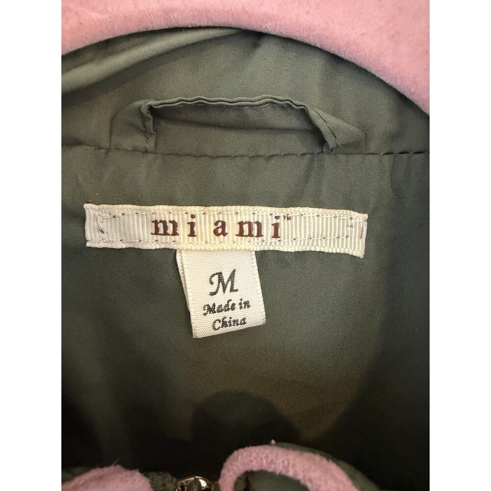 Miami Olive Green Quilted Puffer Vest Pink Trim Zip Front Women’s Medium - Picture 3 of 7